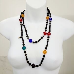 2/$20 Vintage Black & Colour Beads Long Necklace Length: 50"